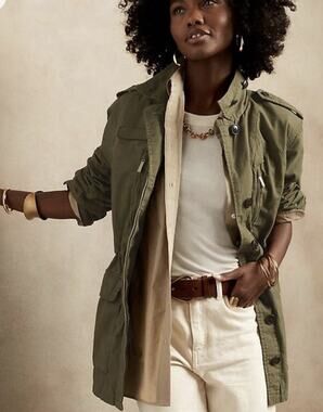 Banana Republic Womens Military Jacket Utility Olive Green Goblin Grunge Size XS